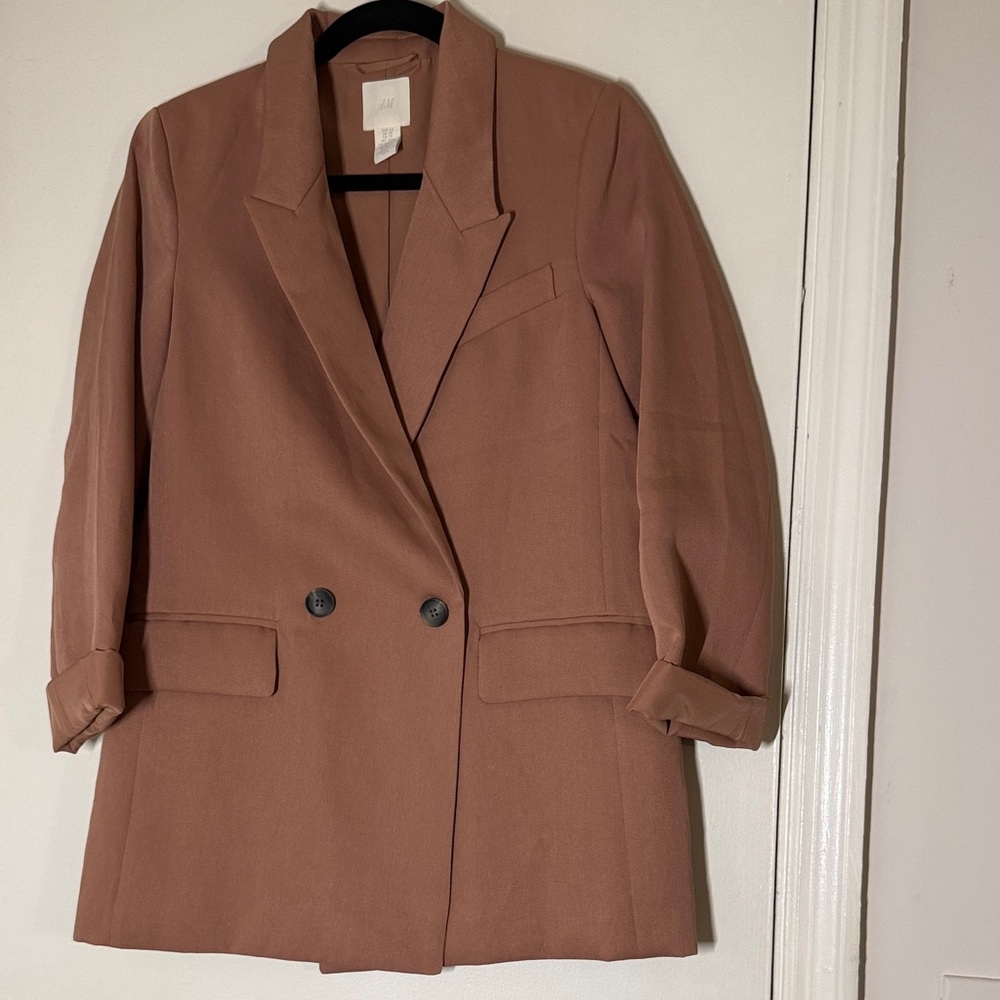 H&M Womens Double-Breasted Blazer in Mauve